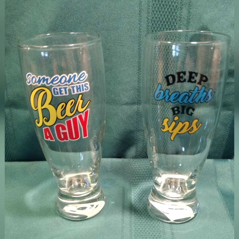 2 NEW Funny Beer/Pilsner Glasses 14.5 OZ
